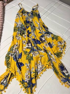 Summer Yellow Floral Handkerchief-Hem Skirt